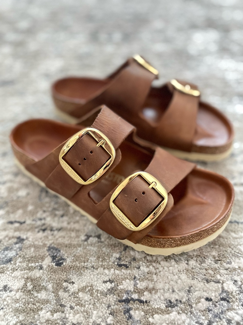 Birkenstock Arizona Big Buckle Cognac Brown Leather Regular Width Sandals 38 - Picture 3 of 5